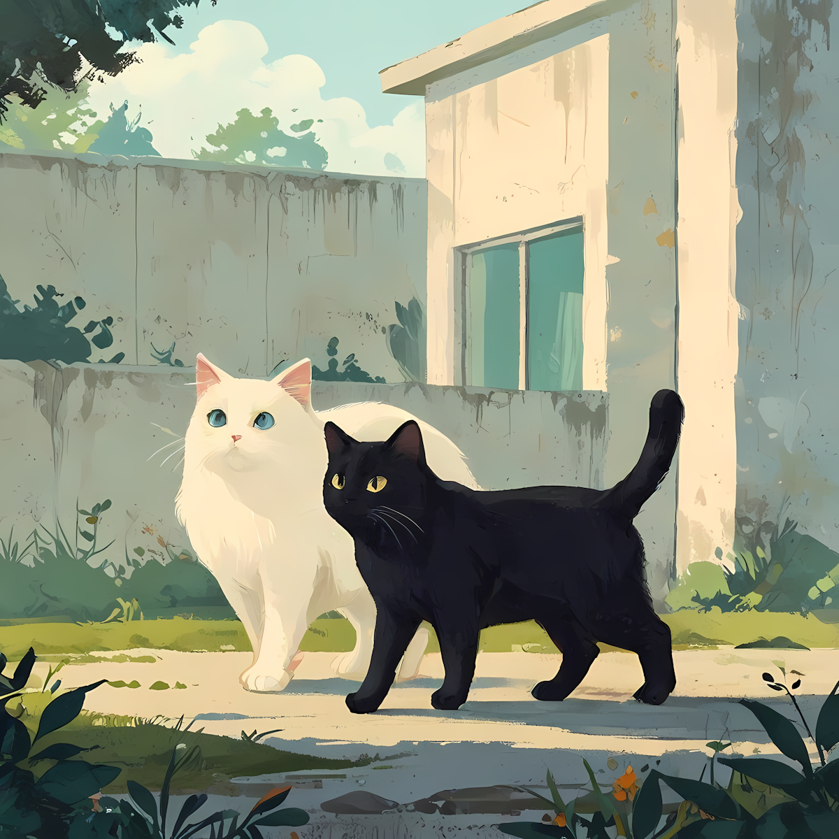 A propos cats on a sunlit path